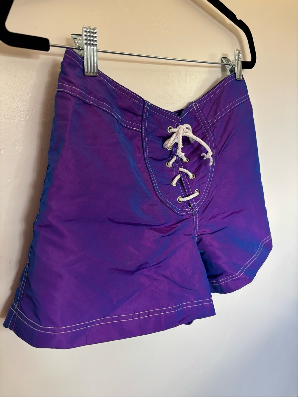 Vintage 90s Big Flirt Iridescent Purple Board Shorts Y2K Lace Up Surf